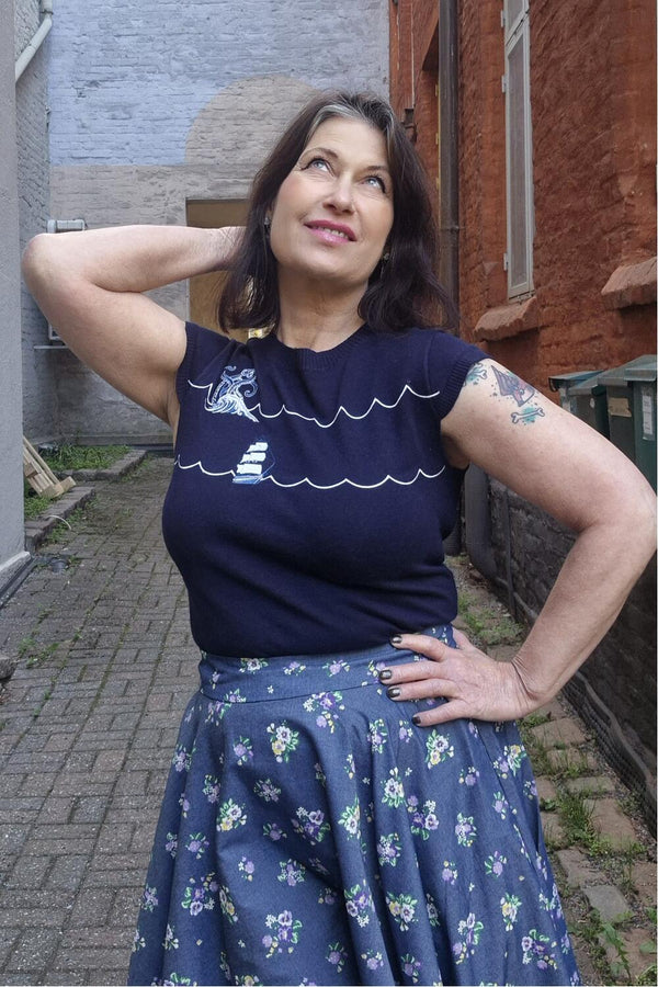 Voodoo Vixen topp Kraken blå