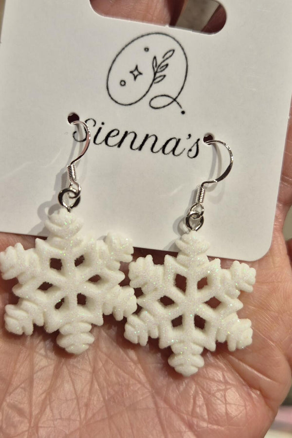 Sabrina øredobber snøflak glitter hvit