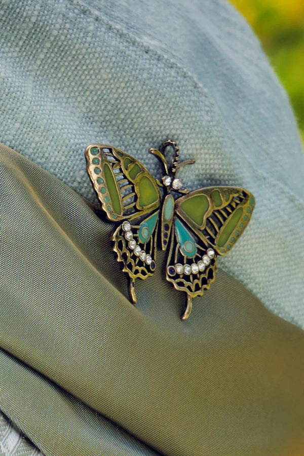 Lovett & Co Brosje Art nouveau sommerfugl grønn