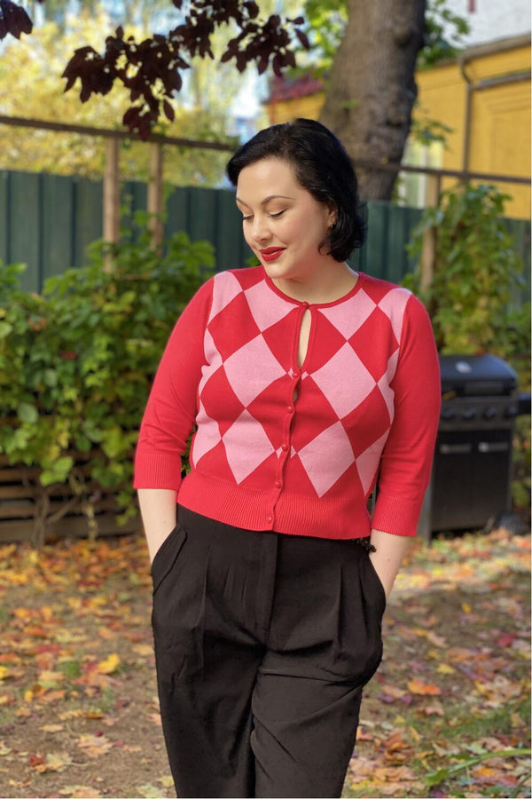 Collectif Cardigan Liv pepita rød/rosa